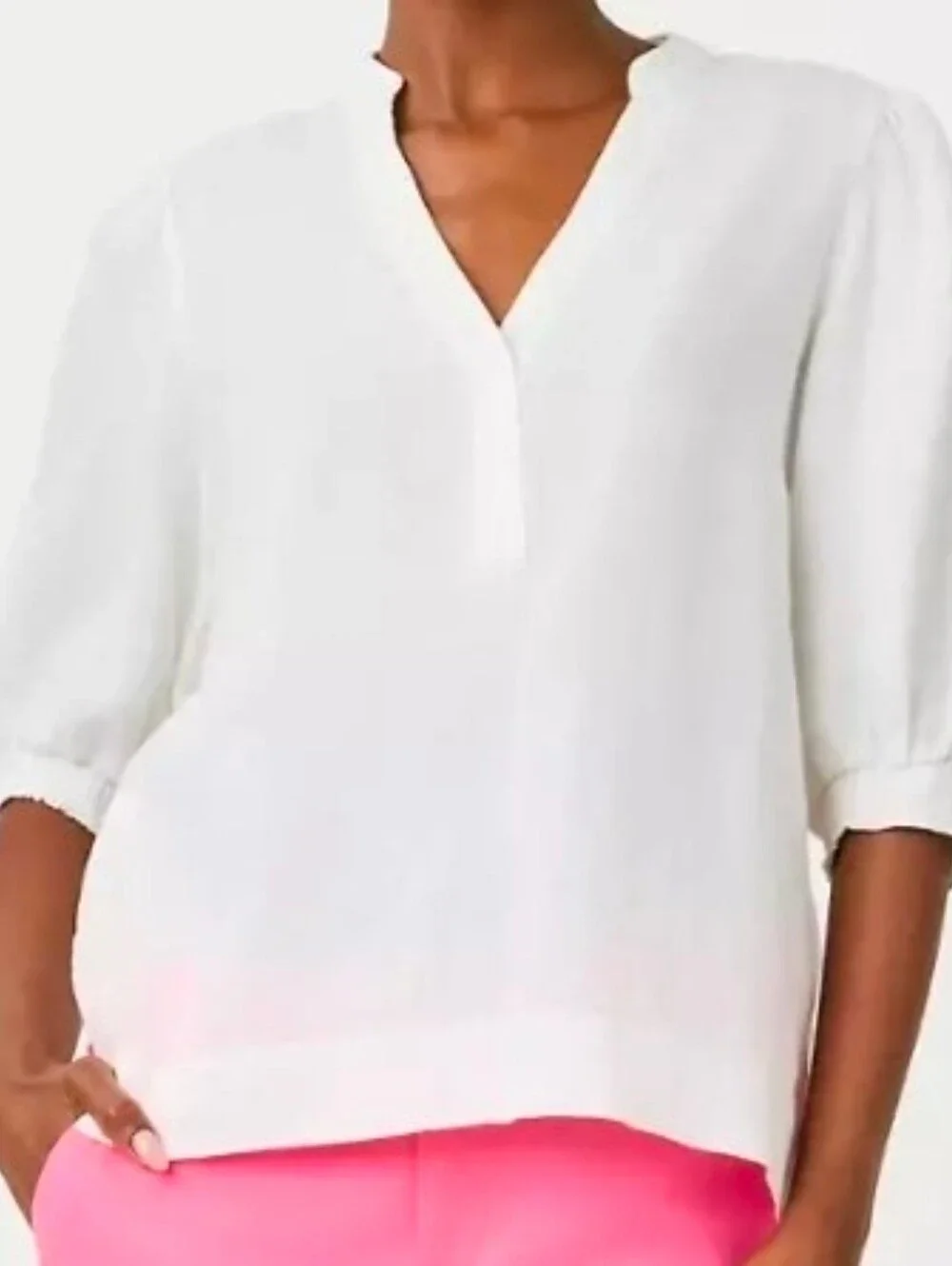 Mialeigh Linen Top, Slight Puff Sleeve, 100% Linen, Size 14 (XL)